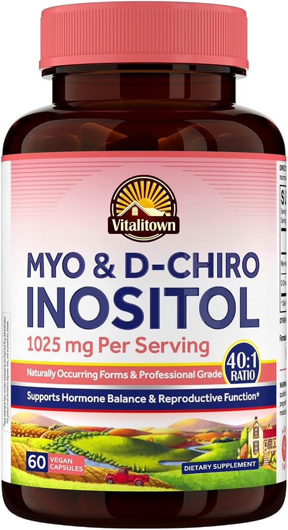 Vitalitown Inositol Supplement for Women, Myo-Inositol & D-Chiro Inositol, Ideal 40:1 Ratio, Hormone Balance & Healthy Ovarian Support for Women, Vitamin B8, Vegan, 60 Capsules, No Gluten
