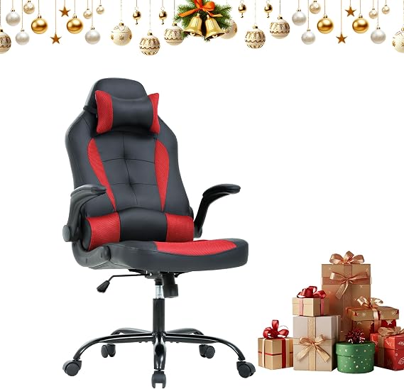 Computer Chair,Video PC Gaming Office Chair,High Back Desk Chair with Adjustable Height,Home Office PU Leather Computer Chair with 360Swivel,Rolling Video Game Chair with Comfy Armrest -RED