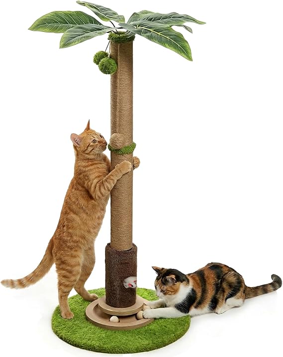 Cat Scratching Post 93CM Tall Cat Scratcher with Premium Sisal Rope | Sisal Scratching Posts for Indoor, Includes Wooden Ball & Interactive Toys, for Kittens & Adult Cats, Healthy Claw Care