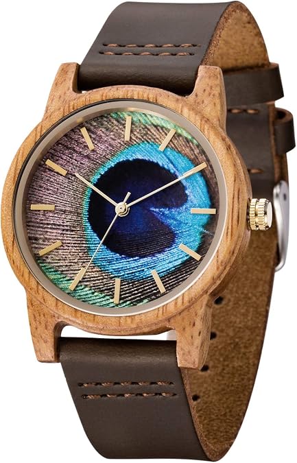 MUJUZE Wooden Watch for Men, Leather Wooden Watch Natural Handmade 40mm Unisex Design Wood Grain Wrist Watches