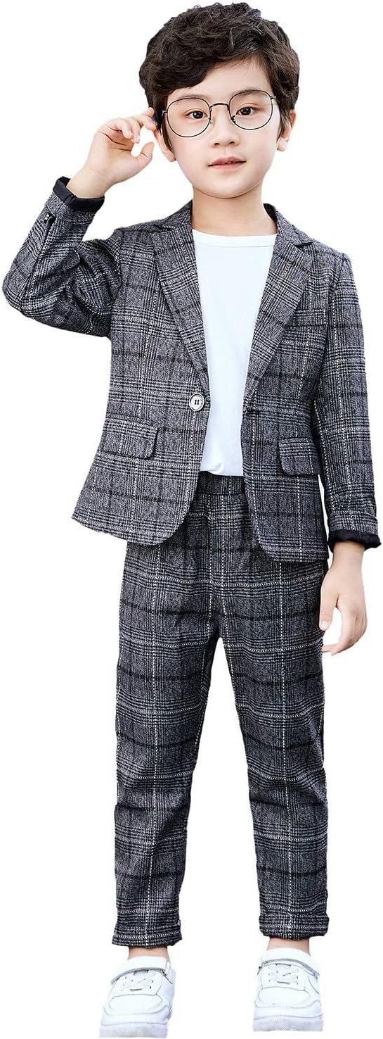 lontakids Boys Plaid Blazer Pants Set Casual Suit Classic 2 Piece Outfit | Kids Checked Semi-formal Slim Fit Suits, Sport Coats Outfits, for First Communion Birthday Wedding Party Graduation