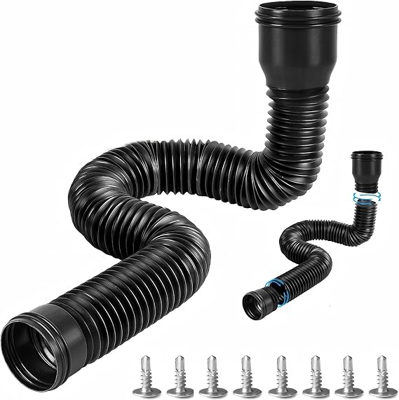 2 Rain Gutter Flexible Downpipe Extension, from 47 to 150cm Circular Expandable Guttering Drain Pipe, Adjustable PE Catch Basin Downspout Hose Water Pipes for Lawn, Garden, Yard, Cement Floor (Black)