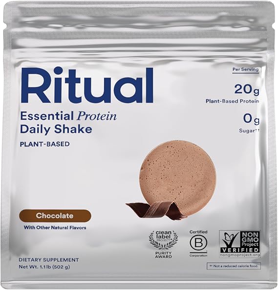 Ritual Vegan Pea Protein Powder - 20g Pea Protein - Chocolate - 1 Lbs | BCAA Complete Amino Acid Profile - Supports Lean Muscle* - 3rd Party Tested - Sugar-Free* - Non-GMO - Gluten-Free