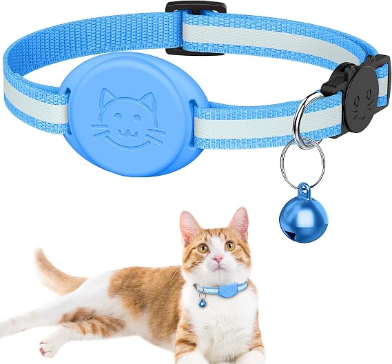 Upgrade Airtag Cat Collar, Reflective Kitten Cat Collar with Bell and Airtag Holder Compatible with Apple Airtags