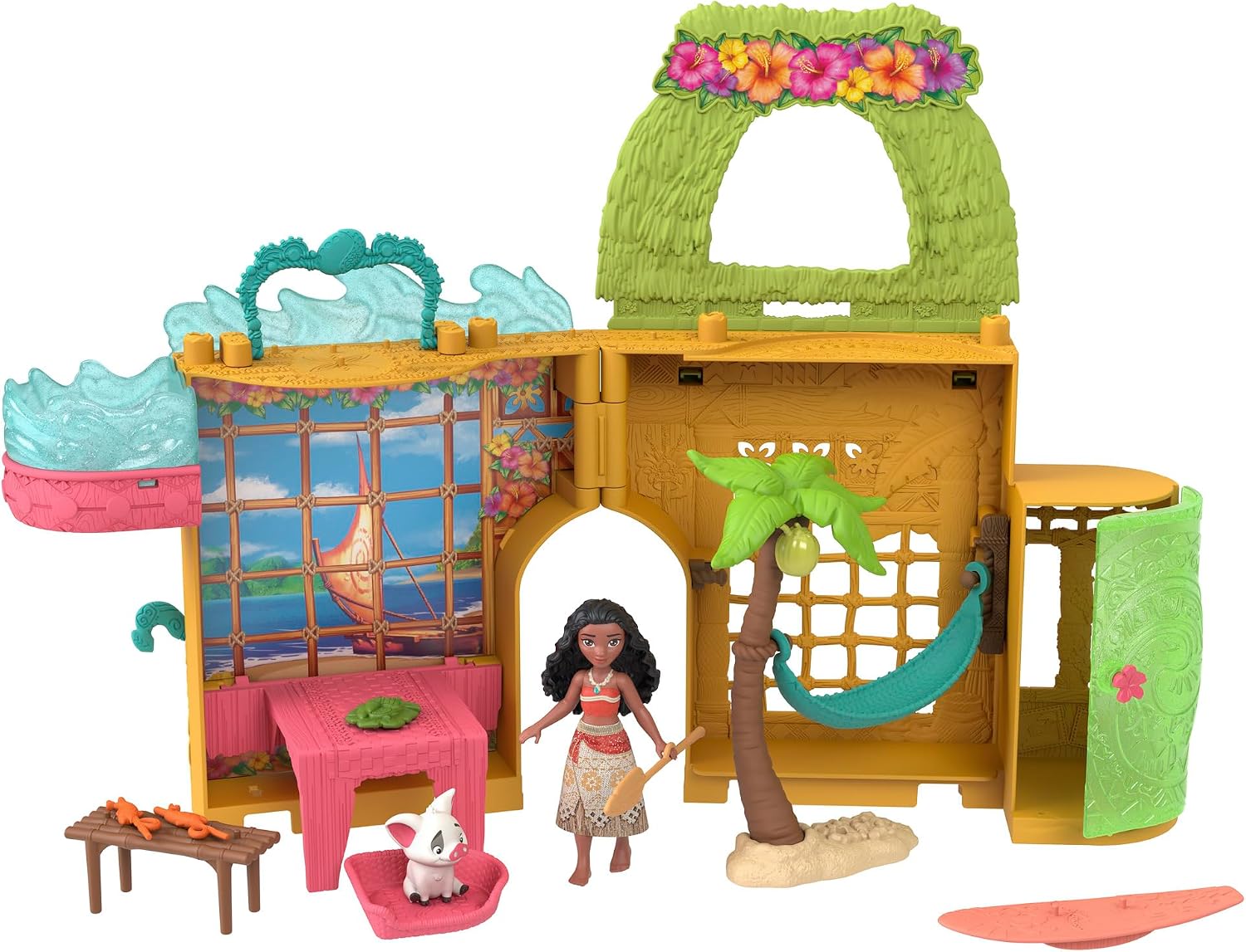 ExclusiveMattel Disney Princess Moana and Castle Stacking Castle Series! Mini Doll Dress Up Doll and House Pretend Play with Mini Doll, For Ages 3 and Up, Orange JDP58