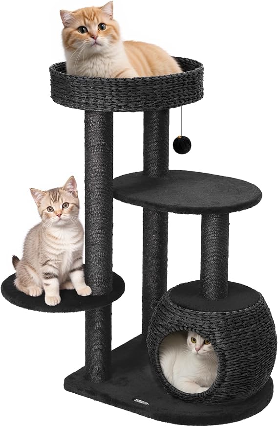 KAMABOKO Modern Gothic Cat Tree, 39" Tall Cat Trees for Indoor Cats Black