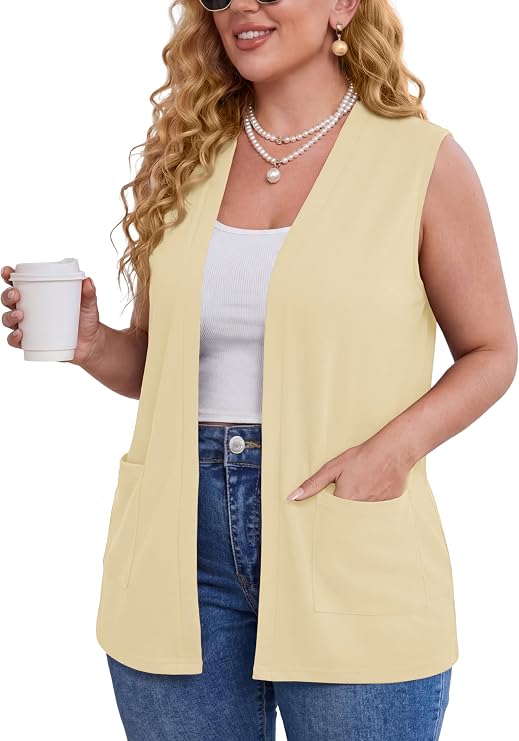 TIANZHU Plus Size Cardigan Sweaters for Women Open Front with Pockets