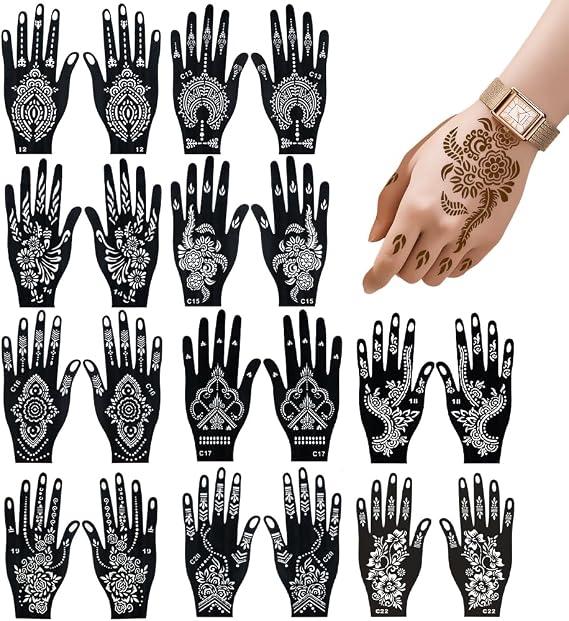 20 Sheets Henna Tattoo Stencils, Henna Tattoo Stencils Kit for Adults Arabian Temporary Hand and Body Art Temporary Tattoo Stickers