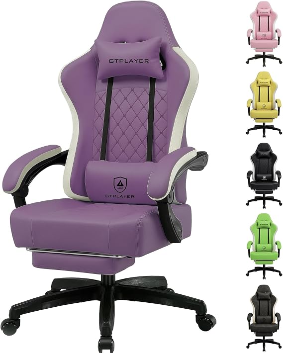 GTPLAYER Gaming Chair with Footrest, Ergonomic Computer Desk Chair with Pocket Spring Cushion Home Office High Back Support Lumbar Support Heavy Duty Wide