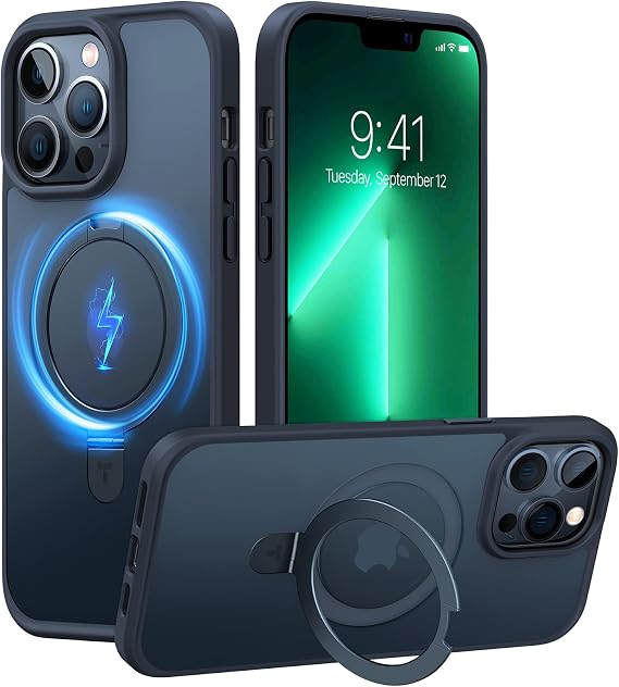 TORRAS Magnetic for iPhone 13 Pro Max Case 6.7 inch with Stand, Black | [ Fit for Magsafe] [Military Grade Drop Protection] Shockproof Translucent Back Slim Protective Phone Case (2021)