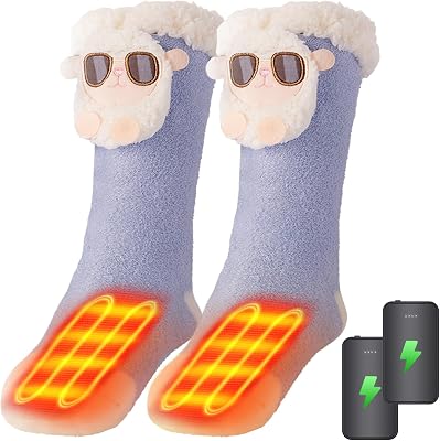 Women Heated Socks Foot Warmer for Bed, Indoor Thickening Electric Heating Socks with 4000mah Battery, 3 Heating Levels