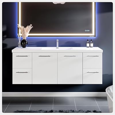 Axel 59 in. White Wall MountSingle Sink Bath Vanity with Acrylic Top and Integrated Sink