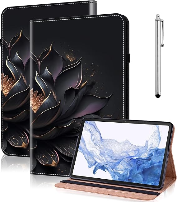 Samsung Galaxy Tab S9 FE Plus 12,4 inç, Samsung Galaxy Tab S9 FE+ PU Deri Koruyucu Tablet Kılıfı Kart Yuvalı El Kayışı 12,5 inç 2023 [SM-X610/SM-X616B] için Kılıf - Mor Lotus