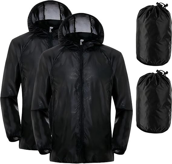 Mens Waterproof Jacket Lightweight, Packable Rain Jacket Windbreaker, Pac a Mac Raincoat, Hooded Cagoule for Running Cycling Hiking Golf