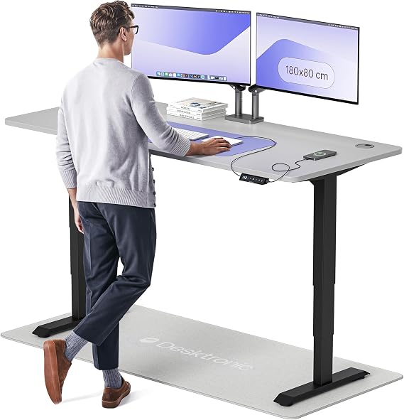 Desktronic HomePro Standing Desk – 180 x 80 cm Height Adjustable Desk with Electric Dual Motor, Touchscreen Controller & Integrated USB/USB-C, 3 Memory Presets