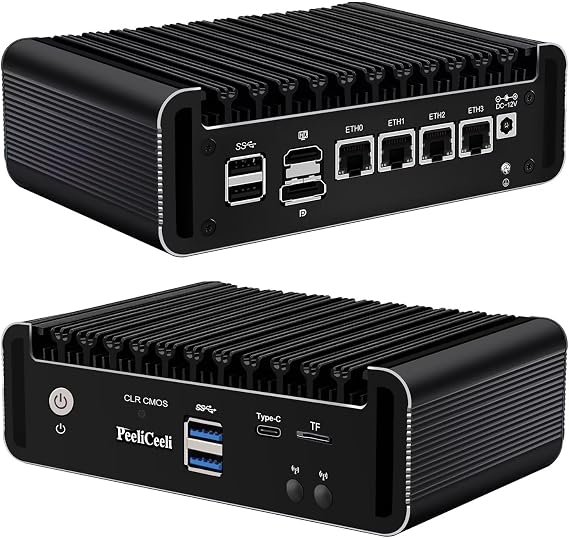 Fanless Mini PC Celeron N5105 Quad Core Micro Firewall Appliance, 4x 2.5GbE i226V LAN, Triple Display, Type-C, TF, OPNsense Router Hardware, Barebone NO RAM NO SSD NO OS