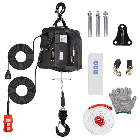 3-in-1 Portable Winch, 1100lbs Electric Hoist Winch, 25ft Height Crane Winch Hook Pulley Lifting Strap with Wired & Remote Control