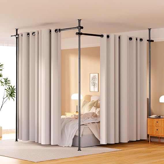 Room Divider, Height and Width Adjustable No Drilling Curtain Rod, Heavy Duty Metal Tension Wall Divider for Room Separation, Portable Wall Partition Room Dividers