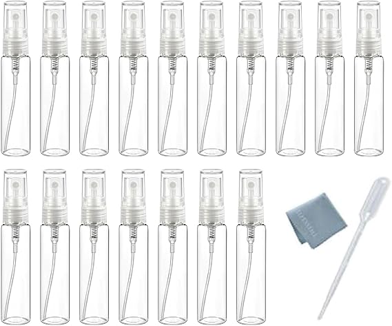 Elfenstal- 20個 空 10ml クリアファインミストアトマイザー ガラスボトルスプレー 詰め替え可能 香水 空のボトル ガラスクリーンスクロス 旅行パーティー ポータブルメイクアップツール + 無料3mlピペット