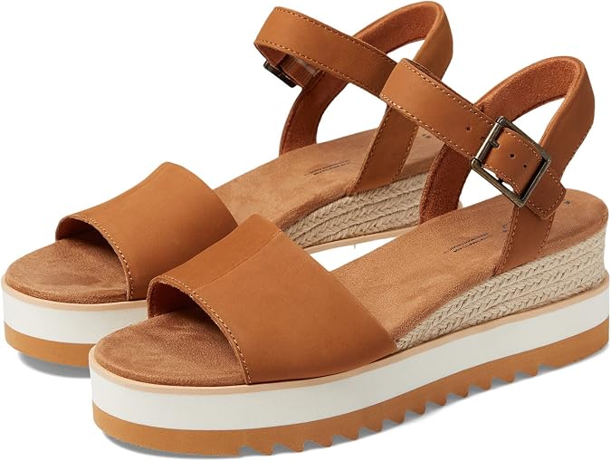 TOMS Womens Diana Wedge Sandal, Tan Leather, 6.5 US