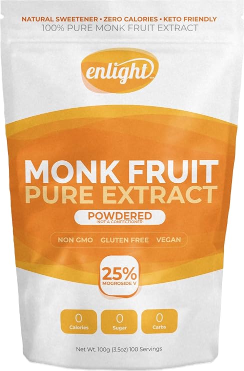 Enlight Sweetener, 100% Monkfruit Extract Sweetener | Zero Calories, Keto Friendly, Sugar Free Natural Sweetener, Pure Flavor, 3.53 Oz (Pack of 1)