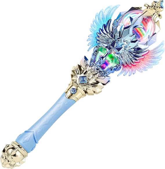Light Up Magic Princess Wand Dual Lights, Spinning LEDs with Sound, Snowflake Fairy Wand for Dress-Up, Cosplay, Birthday Gift for Kids, Blue