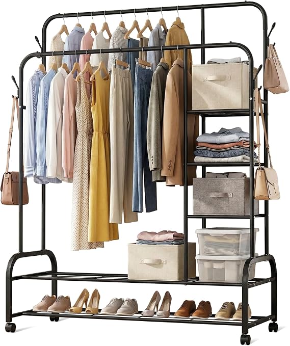 CUETWT Double Rods Clothes Rack Clothing Rack 