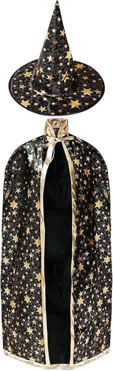 iGeeKid Halloween Wizard Costume Set Include 51" Cloak & Star Hat | Halloween Cosplay Costume for Adults, Men & Women, Parties, Roleplay & Dress Up