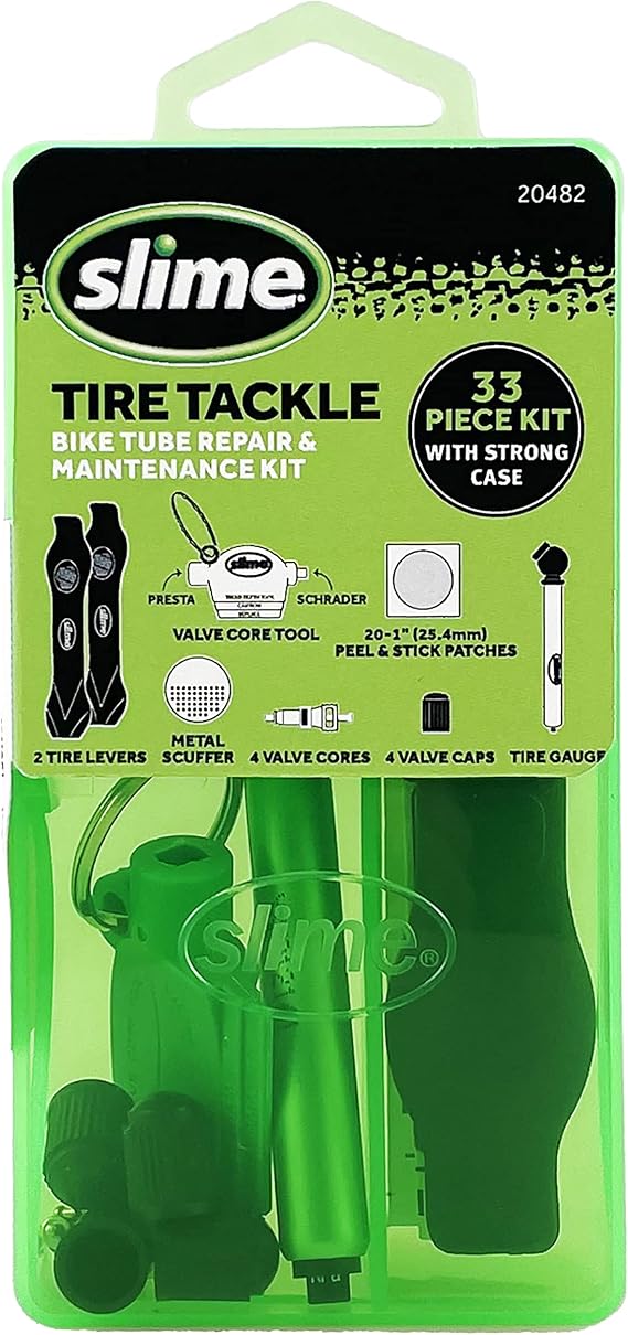 Slime 20482 Tire Tackle: Bike Tube Repair & Maintenance Kit, 33 Pieces