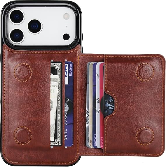 KIHUWEY Compatible with iPhone 17 Pro Max Wallet Case Credit Card Holder, Premium Leather Kickstand Flip Hidden Magnetic Clasp Durable Shockproof Protective Cover for 6.9 inch (Brown)