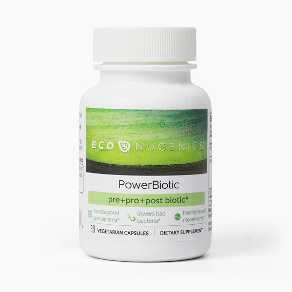 EcoNugenics PowerBiotic: Prebiotic, Probiotic & Postbiotic for Men & Women 30 Capsules (1 Daily) Supports Digestive Health, Gut Cleanse, Constipation Relief, Immune Function
