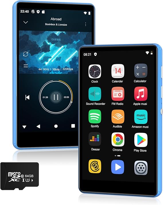 SWOFY M503Pro MP3 Player with Spotify Blue,80GB MP3 Player with Bluetooth and WiFi，2000mAh MP4 Player with 4" Touchscreen, Android Music Player with Spotify Kids, Amazon Music, Play Store