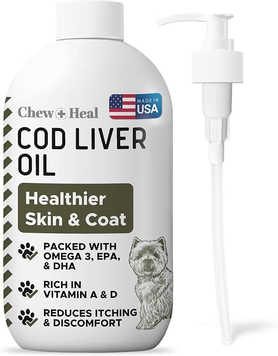 Pure Cod Liver Oil for Dogs - 16 oz Omega 3 Fish Oil Supplement | Contains Omega 3 & 6 and Vitamin A & D for Joint Support, Immune, and Skin & Coat Health - Reduces Itching