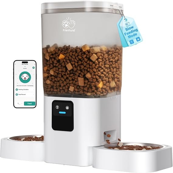 Frienhund Automatic Cat Feeder 2 Cats with 5G&2.4G WiFi,7L(ACF190W-C) | App Control,Slow Feeding,Dual-Band WiFi,Anti-Tip Wall Hook,Large Capacity,Dual Power Supply,Detachable for Easy Cleaning