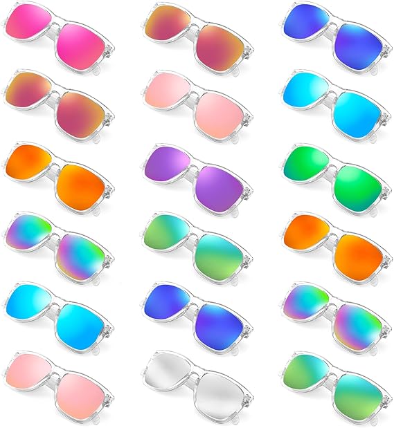 Matcheck 10/18 Pack Neon Colors Party Sunglasses Mirrored lens Colored Glasses Bulk Retro Shades for Unisex Adults Teens