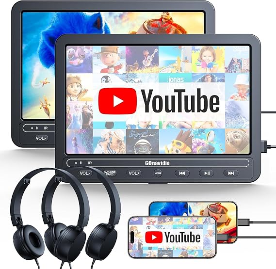 10.1" Portable DVD Players for Car with HDMI Input, 5 Hours Battery, 2 Headphones, Dual Car DVD Players Support Sync Screen, USB/TF Card, Play Same/Different Movies, Dual Speakers(2 Players)