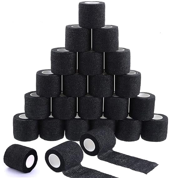 Tattoo Grip Tape Cover - 24PCS Self Adhesive Bandage Wrap, 2" X 5 Yards Black Athletic Tape,Ankle Tape, Cohesive Bandage Wrap...