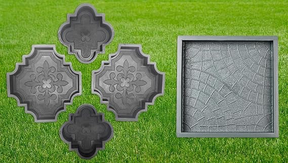 4pcs Plastic Molds Concrete Set Patio Paving Mold & 4 pcs Beautiful Plastic Form Big Pathmaker Concrete Molds