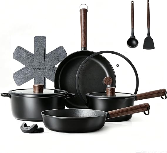 SENSARTE Non Stick Pots and Pans Set 14 Pcs, Non toxic Healthy Cookware Set