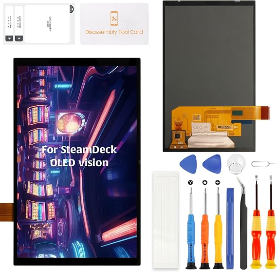 SRJTEK Steam Deck OLED 2023 Glossy/Gloss OLED Replacement Display 7.4" Screen Repair with Integrated Touch Digitizer for SteamDeck 64GB / 256GB / 512GB Not for 1TB Matte or LCD Version