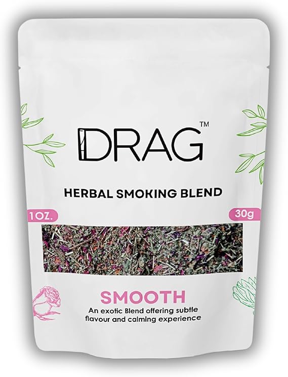 Drag-Smooth Herbal Smoking Blend, 30g, Rose, Sage, Lemongrass, Nicotine & Tobacco Free
