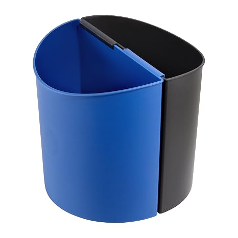 Safco Desk Side Recycling Receptacle, 2 Bin Set, Black/Blue, 3 Gallon Each