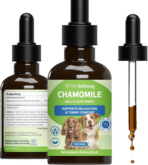 Pet Wellbeing Organic Chamomile for Dogs - Calming & Gut Health, 2 oz | NASC Certified & Vet-Formulated Certified Organic Liquid Supplement with Chamomile for Calm Support & Digestive Comfort