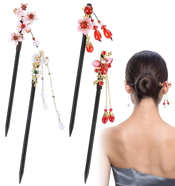 Chinese Hair Sticks, 4Pcs Chinese Hair Chopsticks for Women