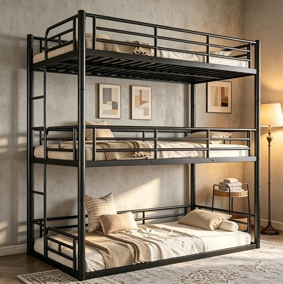 Bellemave Twin Triple Bunk Bed for 3, bunk Bed for 3 Person, 3 bunk beds for Kids/Teenagers/Adults, Detachable,Black