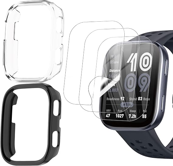 Amazfit Bip 6 Compatible Case 2 sheets + Film 3 sheets YCJDP PC Material Protective Case Cover Shockproof Scratch Resistant Amazfit Bip 6 Film Uses PMMA Material Soft Shatterproof 3D Full