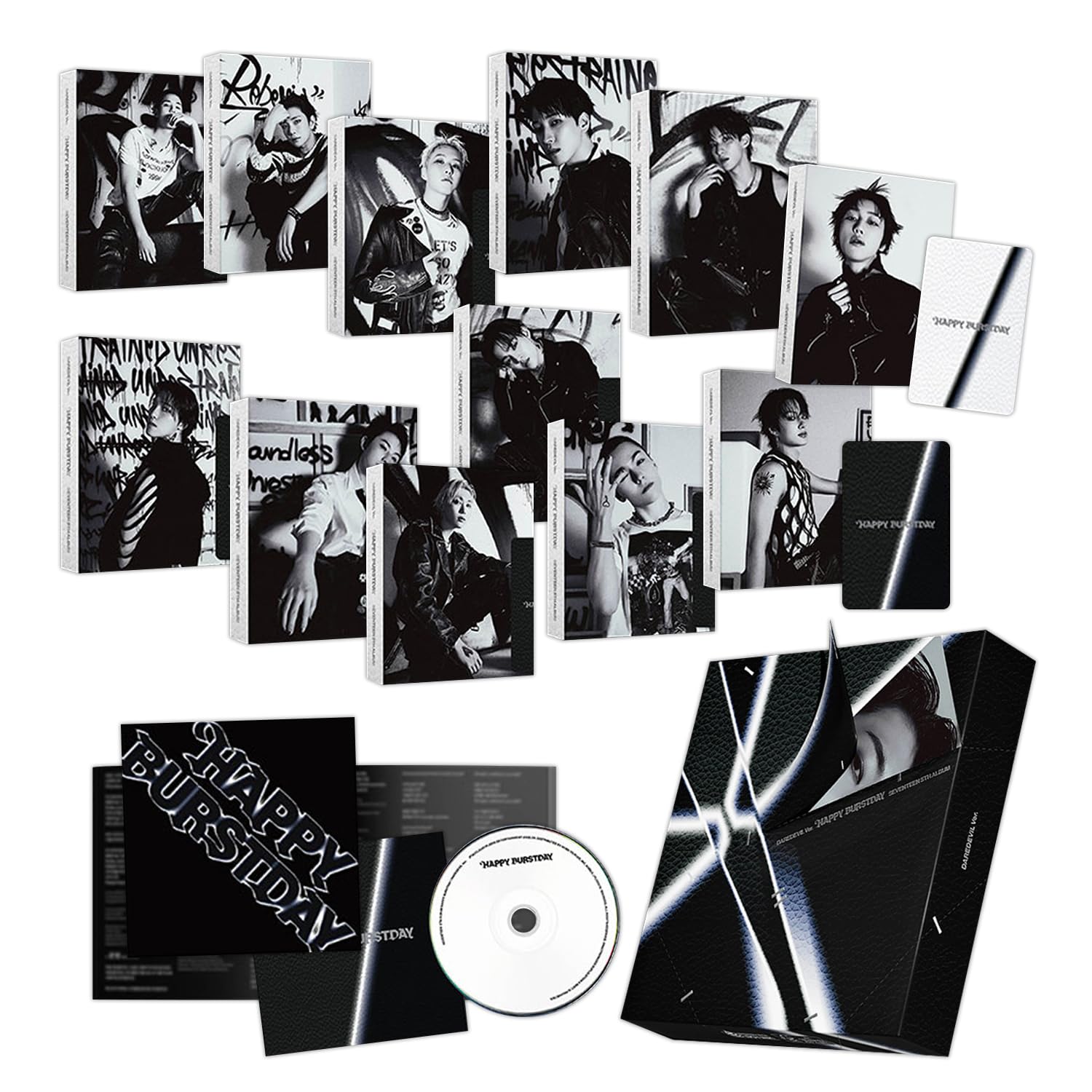 seventeen - 5th album [happy burstday] daredevil ver.  random outbox r  lyric book  postcard  photocard  hardcover binder  booklet  2 pin badges  4 extra photocards