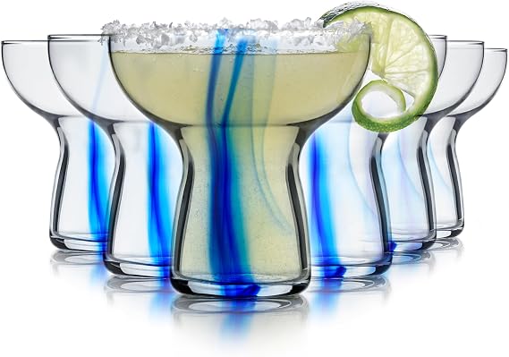 Libbey Blue Ribbon Stemless, Margarita Glasses, Artisan-Inspired, Elegant Margarita Glass Set of 6, Lightweight Mexican Glassware for Parties and More