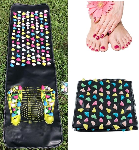 Foot Massage Stone Mat,Reflexology Walk Stone Foot Leg Pain Relieve Relief Walk Massager Mat,Acupoint Mat for Acupressure Relaxes The Nerve Ache Ease Tiredness of The Muscle(68.89in*13.8in