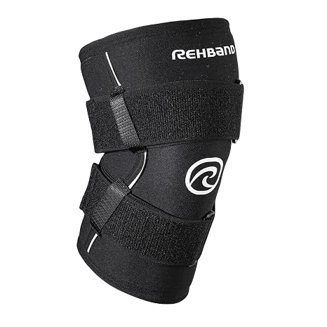 Rehband X-RX Knee Support with Straps, 1 piece, strong knee sleeve 7mm neoprene for heavyweight workouts, weightlifting & strongman, Colour:Black, Size:Medium